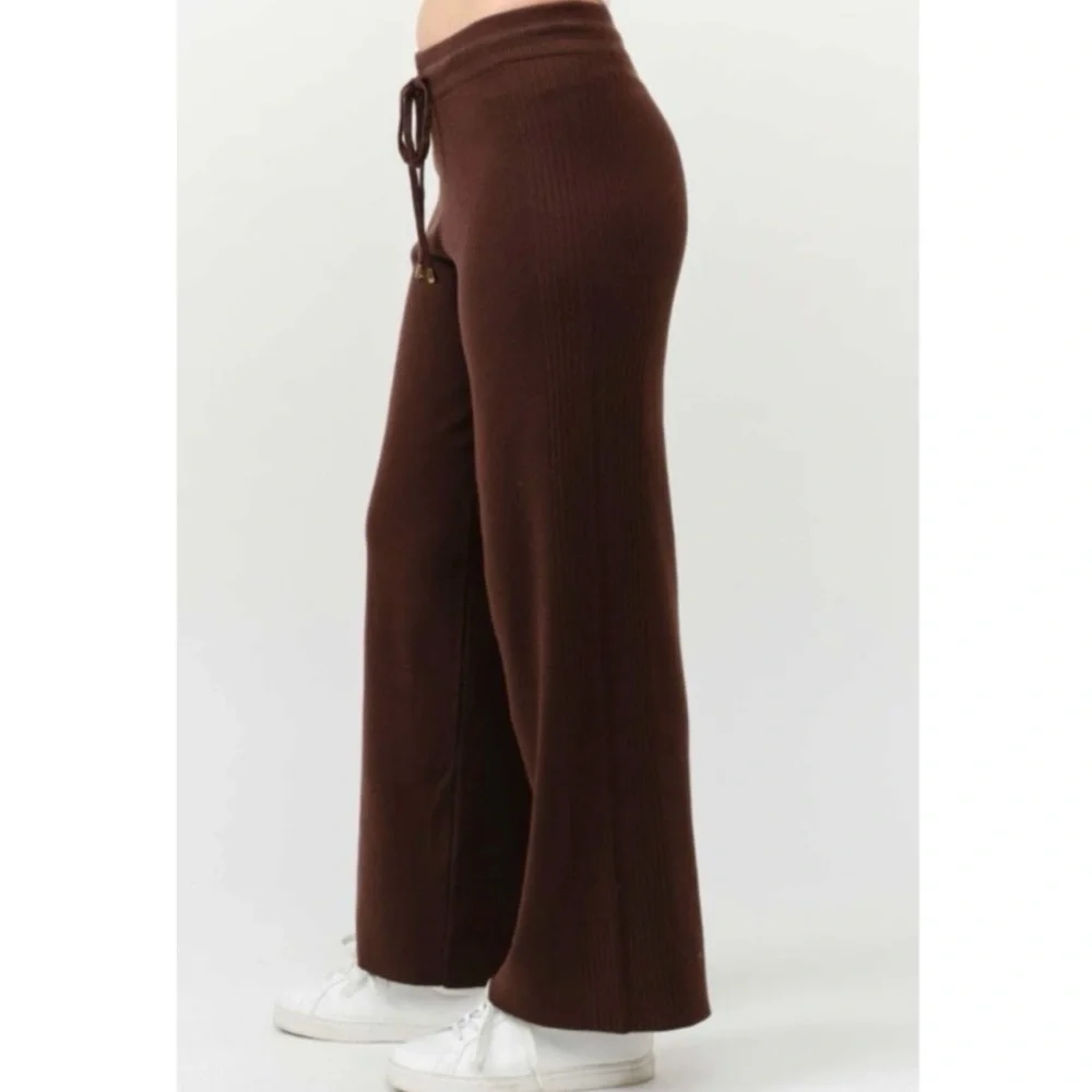 Viscose Blend Brown Rib Knit Turtleneck & Tie-Waist Wide Leg Pants Sz SM NWT! - Picture 5 of 8